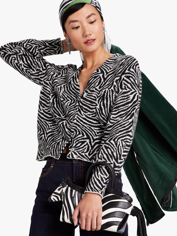 Black Kate Spade Earn Your Stripes Cardigan Women's Tops | 43109-KRWB