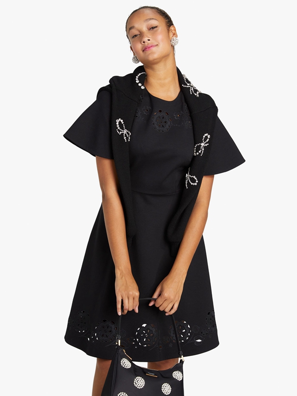 Black Kate Spade Embroidered Cutwork Ponte Women's Dress | 50243-KLJD