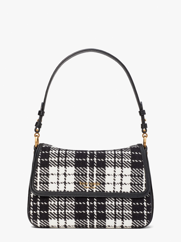 Black Kate Spade Hudson Posh Plaid Jacquard Medium Convertible Flap Women's Shoulder Bags | 03418-HNBY