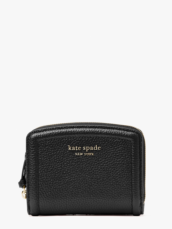 Black Kate Spade Knott Pebbled Leather Small Compact Women's Wallets | 68317-HLUA