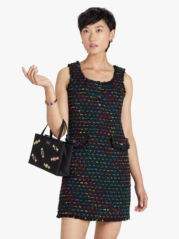 Black Kate Spade Metallic Tweed Women's Dress | 63910-HPRD