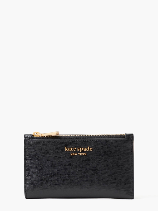 Black Kate Spade Morgan Saffiano Leather Small Slim Bifold Women's Wallets | 34897-PNTA