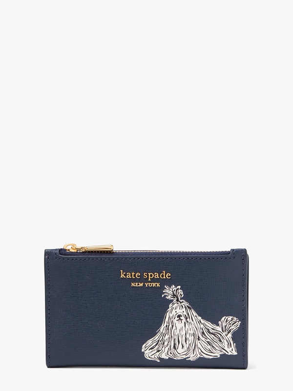 Blue Kate Spade Shaggy Embossed Small Slim Bifold Women's Wallets | 53786-JANG