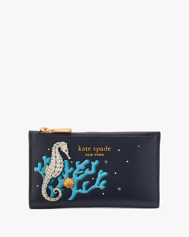 Blue Kate Spade What The Shell Embellished Small Slim Bifold Women's Wallets | 28356-HRFO