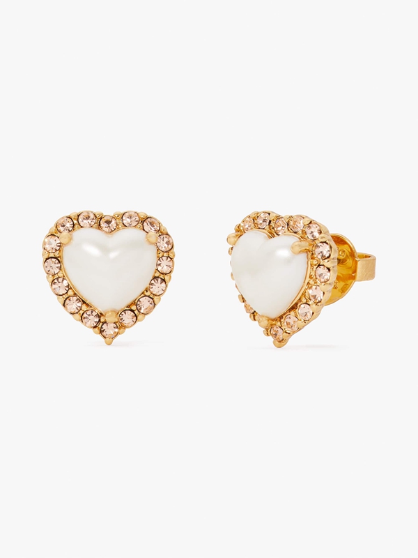 Cream / Gold Kate Spade My Love Heart Studs Women's EarRings | 17293-SJOW