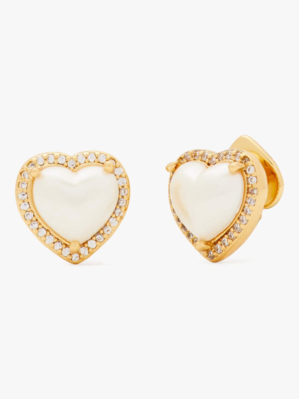 Cream / Gold Kate Spade My Love Pavé Heart Studs Women's EarRings | 75340-YJSV