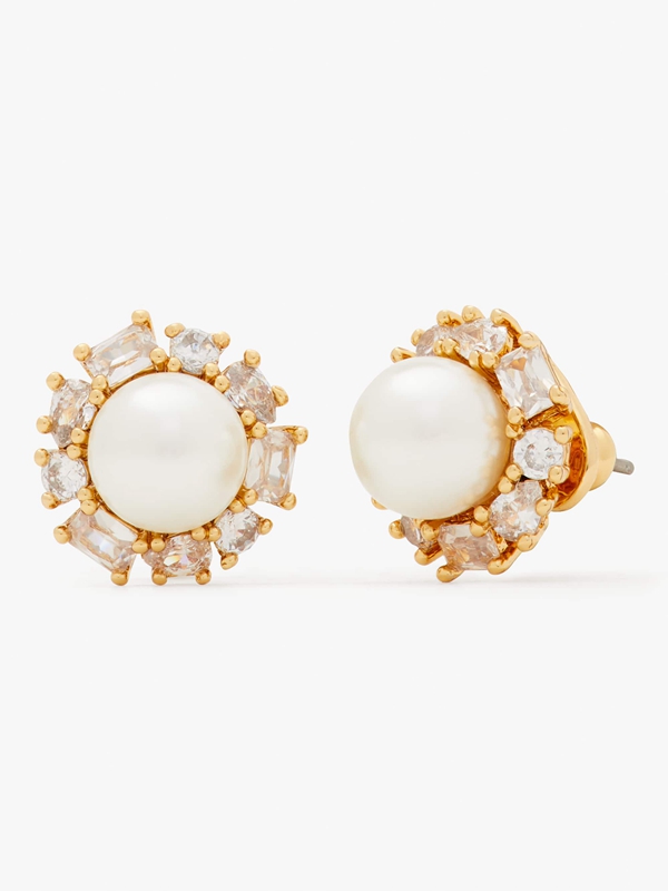 Cream / Gold Kate Spade Pearl Halo Studs Women's EarRings | 17835-ERSJ