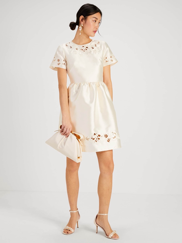 Cream Kate Spade Embroidered Cutwork Women's Dress | 73015-BPWY