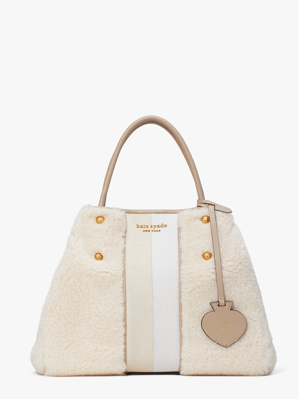 Cream Kate Spade Everything Racing Stripe Faux Shearling Medium Women's Tote Bags | 76850-MVEB