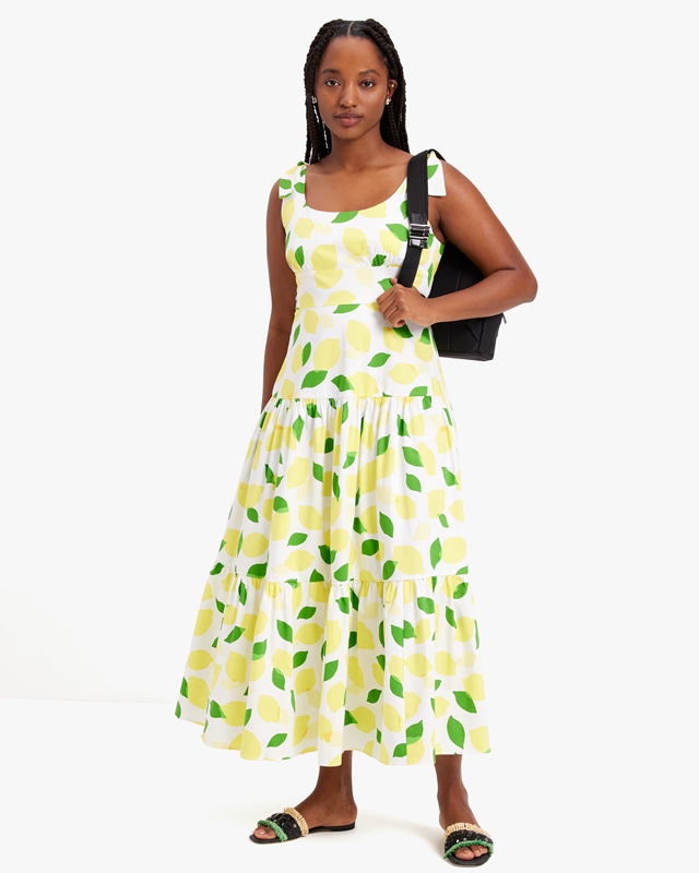 Cream Kate Spade Lemon Toss Tiered Maxi Women's Dress | 81236-LMVG