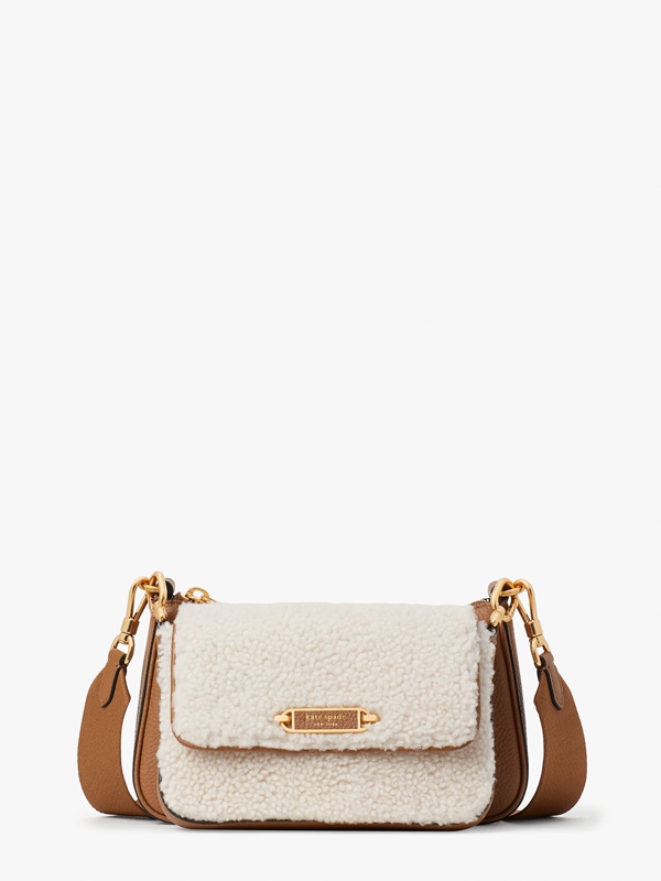 Cream Kate Spade Morgan Shearling & Pebbled Leather Double Up Women's Crossbody Bags | 40586-QLYV