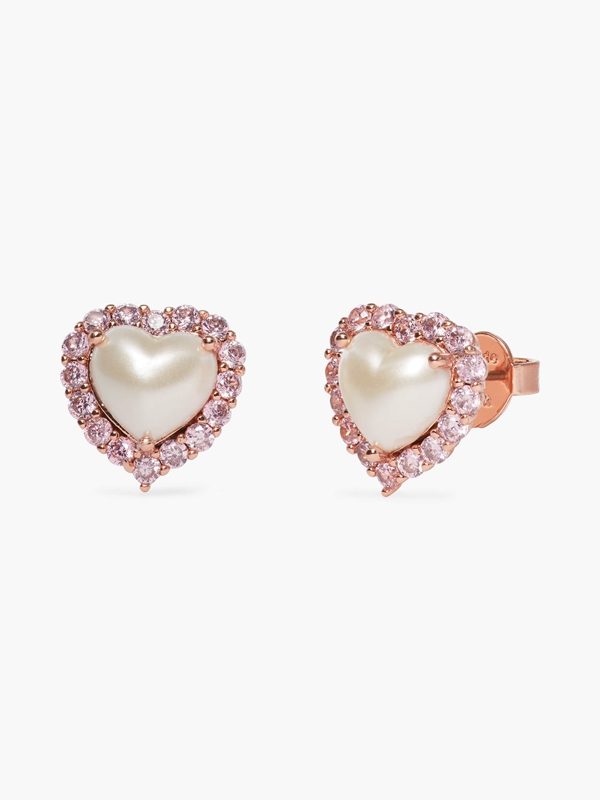 Cream / Rose Gold Kate Spade My Love Heart Studs Women's EarRings | 28065-ILRA