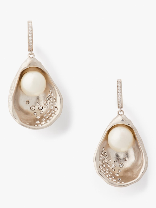 Cream / Silver Kate Spade Oyster Drop Women's EarRings | 18706-YECR