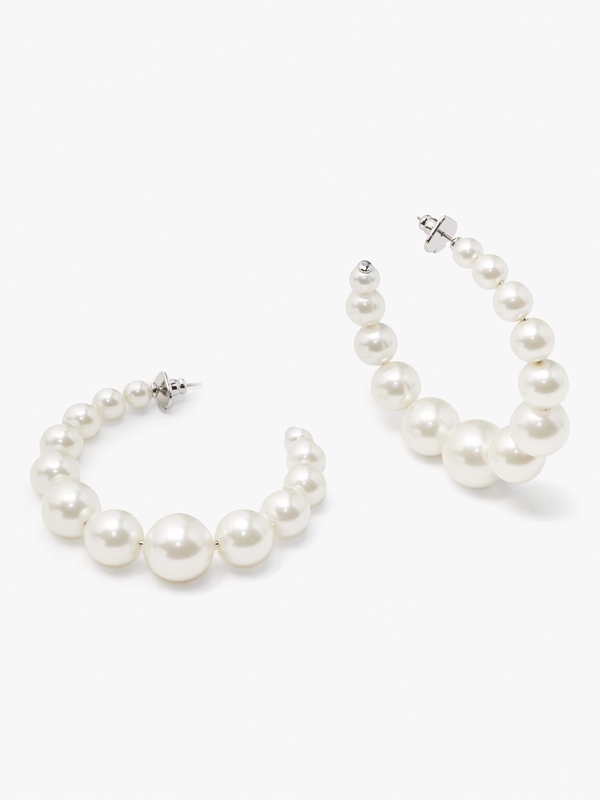 Cream / Silver Kate Spade Pearls Please Hoops Women's EarRings | 03789-YOVZ