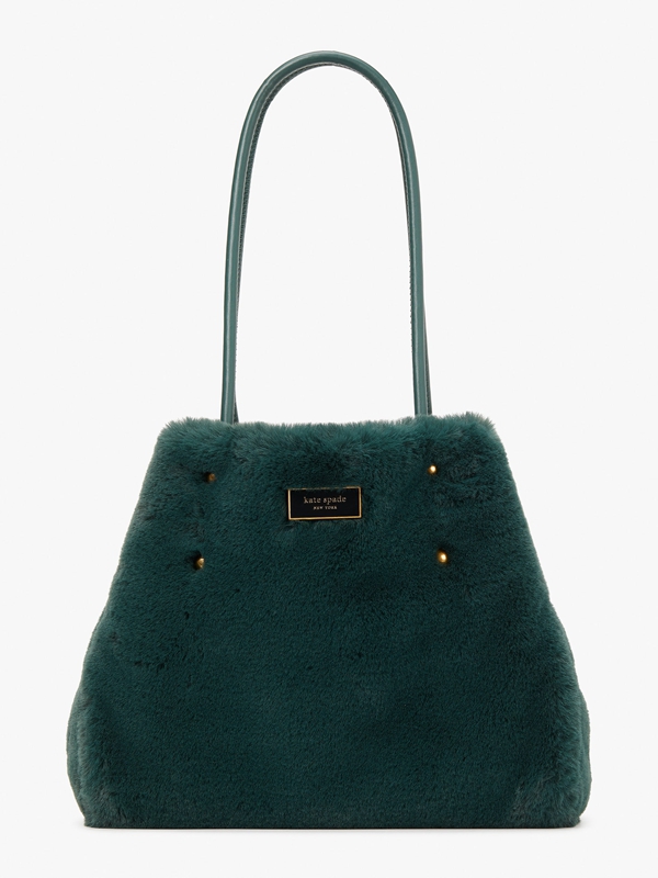 Deep Green Kate Spade Everything Faux Fur Medium Long Handles Women's Tote Bags | 15682-RUDP