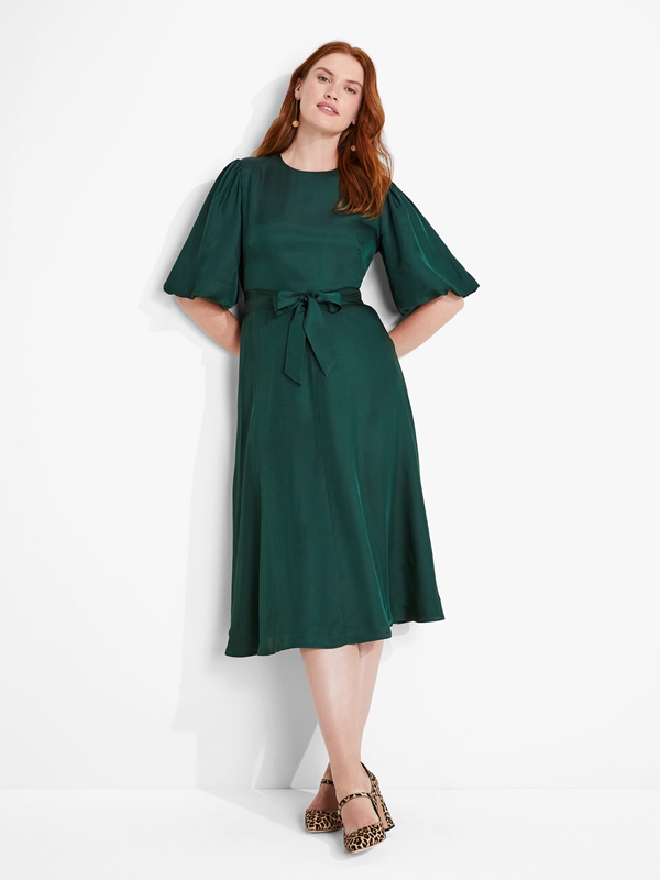 Deep Green Kate Spade Silk Twill Matinee Women's Dress | 34081-YNQP