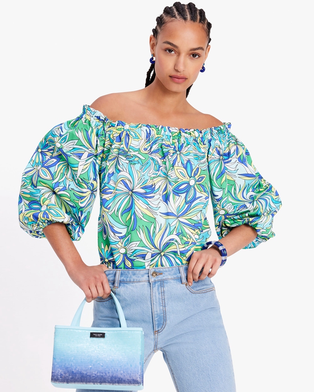 Multicolor Kate Spade Anemone Floral Off-The-Shoulder Women's Tops | 80516-OHIG