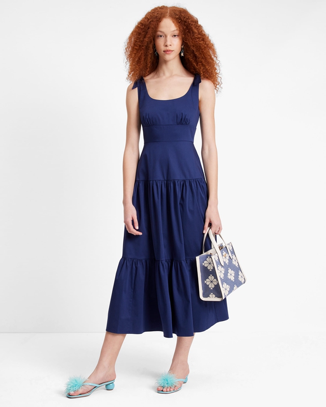 Navy Kate Spade Poplin Tiered Maxi Women's Dress | 24901-KSJE