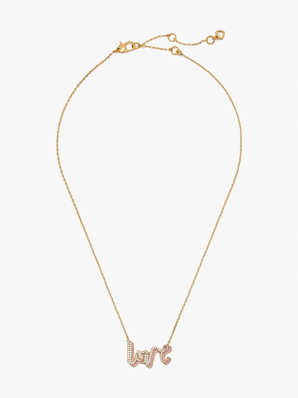 Pink / Gold Kate Spade Say Yes Love Pendant Women's Necklace | 93604-LEAG