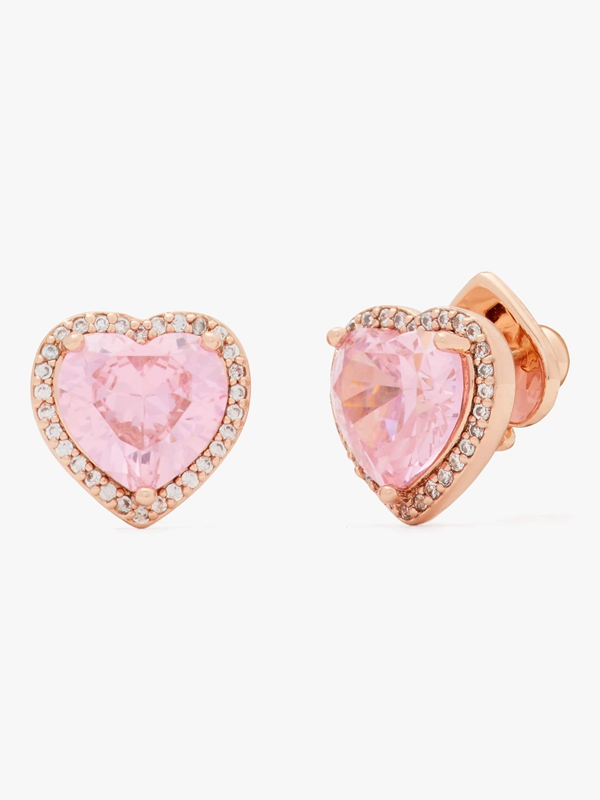 Pink / Rose Gold Kate Spade My Love Pavé Heart Studs Women's EarRings | 32076-OEQN