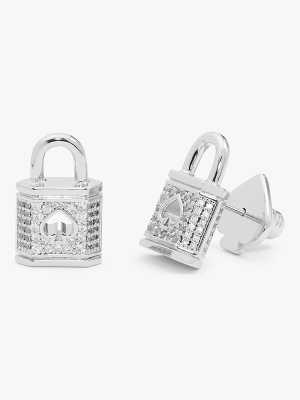 Silver Kate Spade Lock And Spade Pave Studs Women's EarRings | 07235-UACR