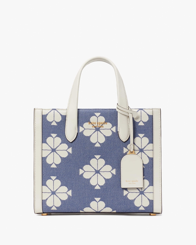 White / Blue Kate Spade Spade Flower Two-Tone Canvas Manhattan Small Women's Tote Bags | 07489-VHPT