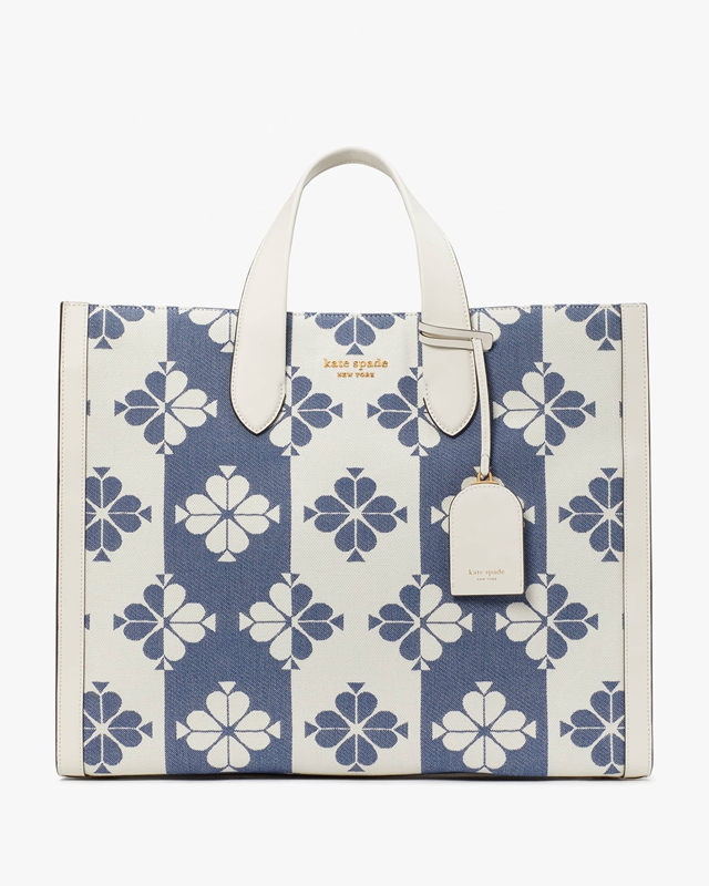 White / Blue Kate Spade Spade Flower Two-Tone Canvas Manhattan Large Women's Tote Bags | 50167-XGMA