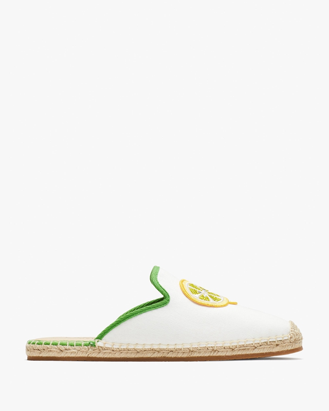 White / Green Kate Spade Azura Lemons Espadrille Women's Mules | 14735-WXGN