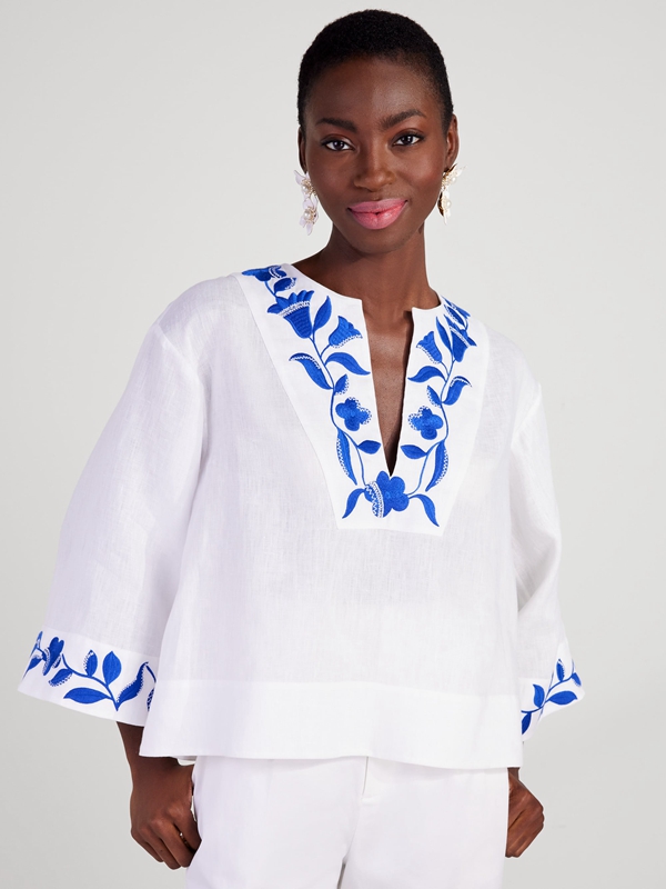 White Kate Spade Embroidered Zigzag Floral Tunic Women's Tops | 58427-CBSD