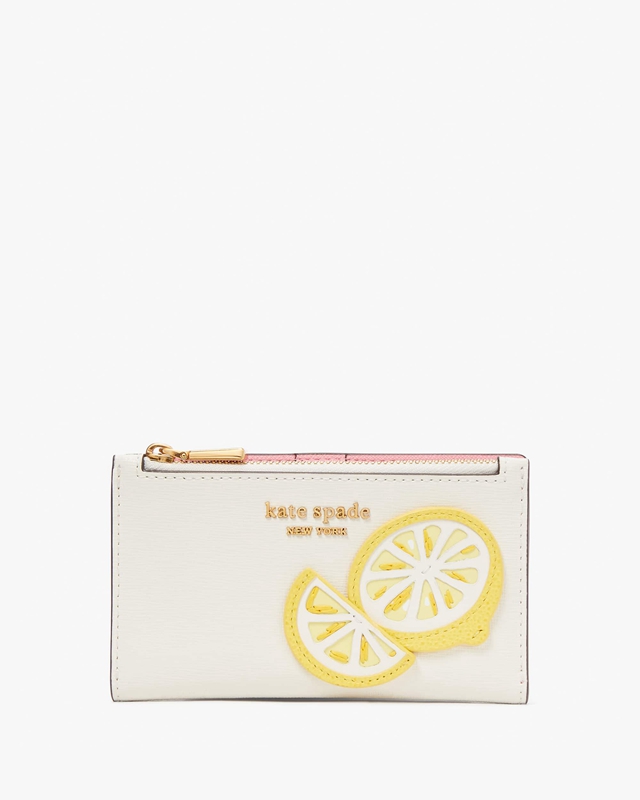 White Kate Spade Lemon Drop Appliqué Small Slim Bifold Women's Wallets | 87304-KEZW