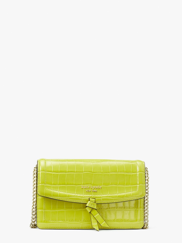 Yellow Kate Spade Knott Croc-Embossed Flap Women's Crossbody Bags | 40679-CUYL