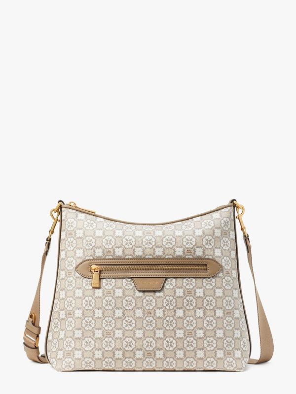 beige Kate Spade Spade Flower Monogramed Canvas Medium Messenger Women's Crossbody Bags | 92673-HDVP