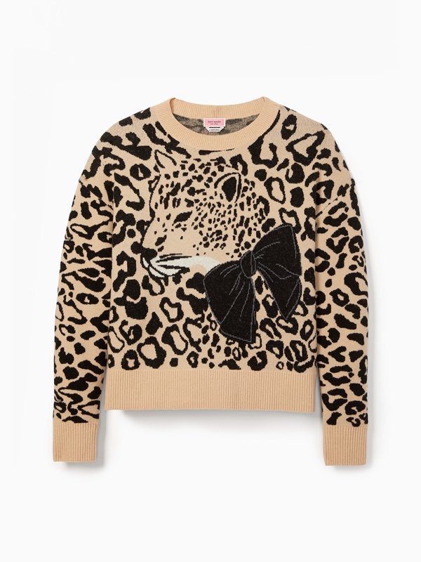 Black / Brown Kate Spade Leopard Bow Women's Sweaterss | 93245-OMWT