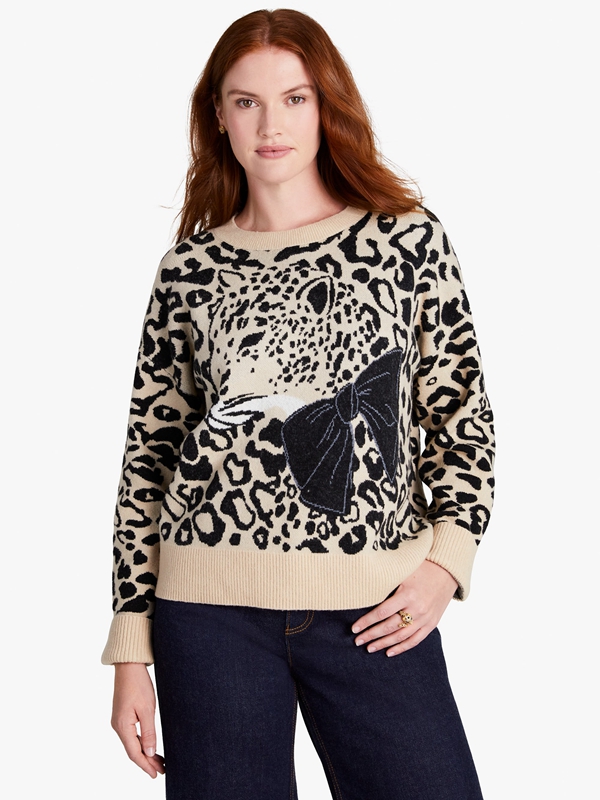 Black / Brown Kate Spade Leopard Bow Women\'s Sweaterss | 93245-OMWT