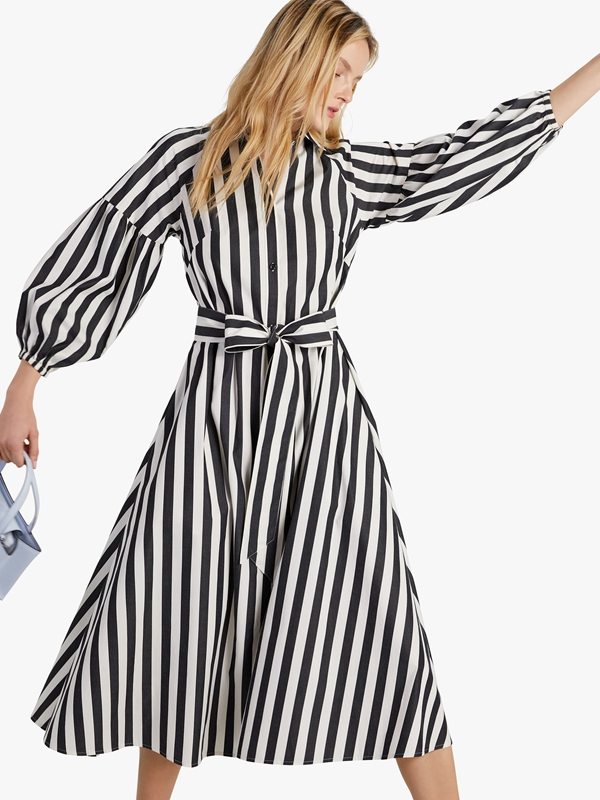 Black / Cream Kate Spade Terrace Stripe Dakota Women's Dress | 57106-ERFH