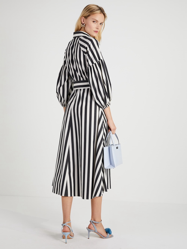 Black / Cream Kate Spade Terrace Stripe Dakota Women's Dress | 57106-ERFH