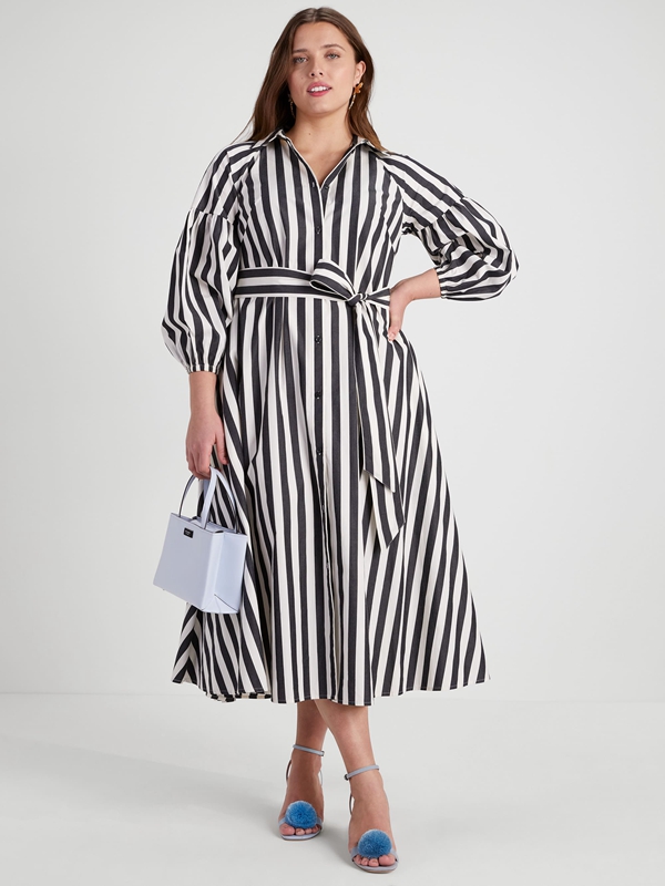 Black / Cream Kate Spade Terrace Stripe Dakota Women's Dress | 57106-ERFH