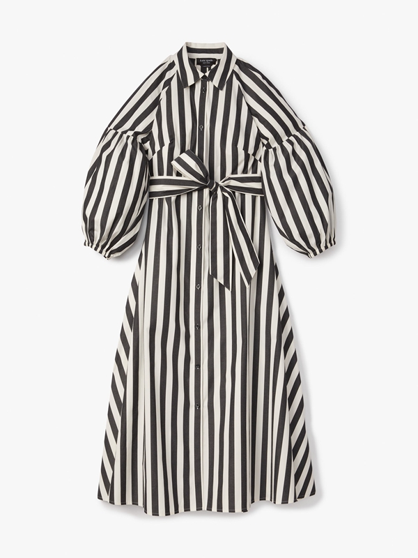 Black / Cream Kate Spade Terrace Stripe Dakota Women's Dress | 57106-ERFH