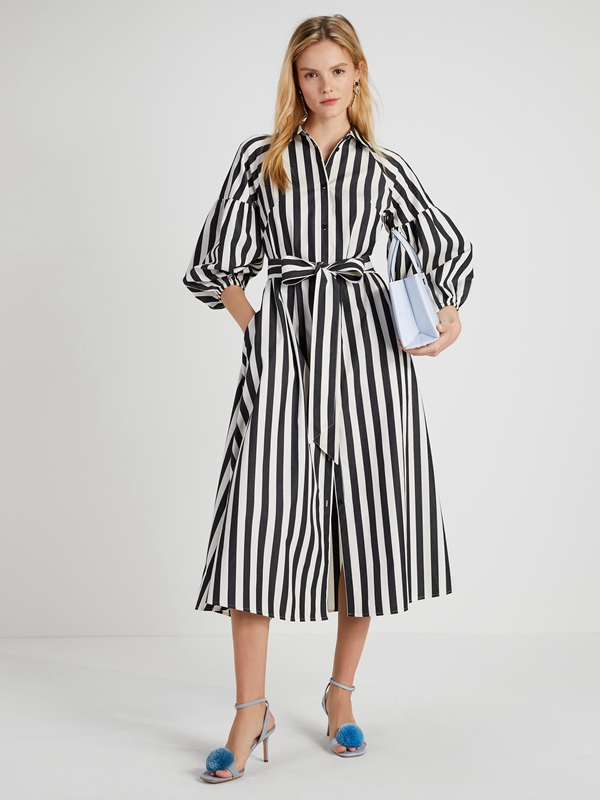 Black / Cream Kate Spade Terrace Stripe Dakota Women\'s Dress | 57106-ERFH