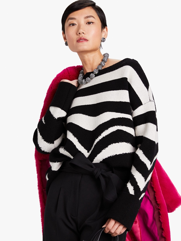 Black Kate Spade Bold Zebra Women's Sweaterss | 24187-PCXJ