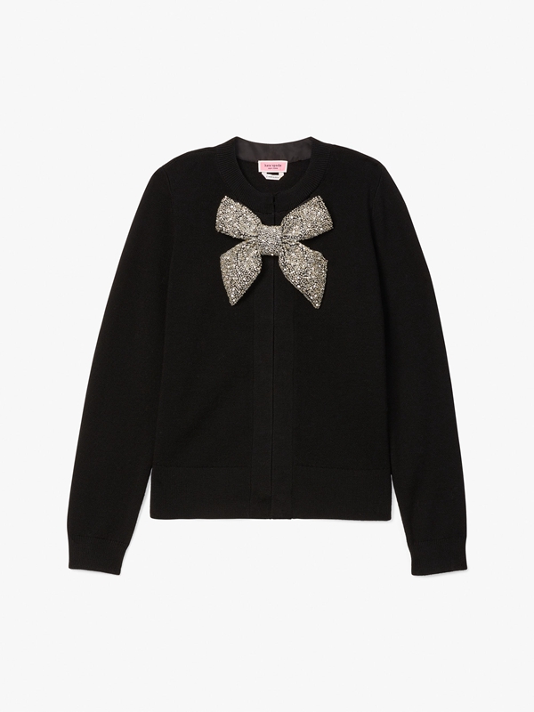 Black Kate Spade Embellished Bow-Neck Cardigan Women's Tops | 69078-XWUH