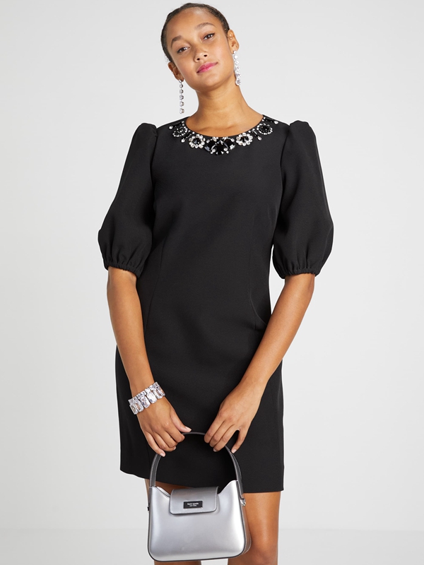 Black Kate Spade Embellished Double Crepe Women's Dress | 12536-ACPB