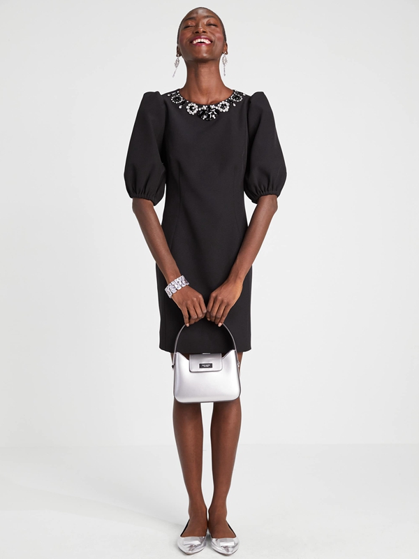 Black Kate Spade Embellished Double Crepe Women's Dress | 12536-ACPB