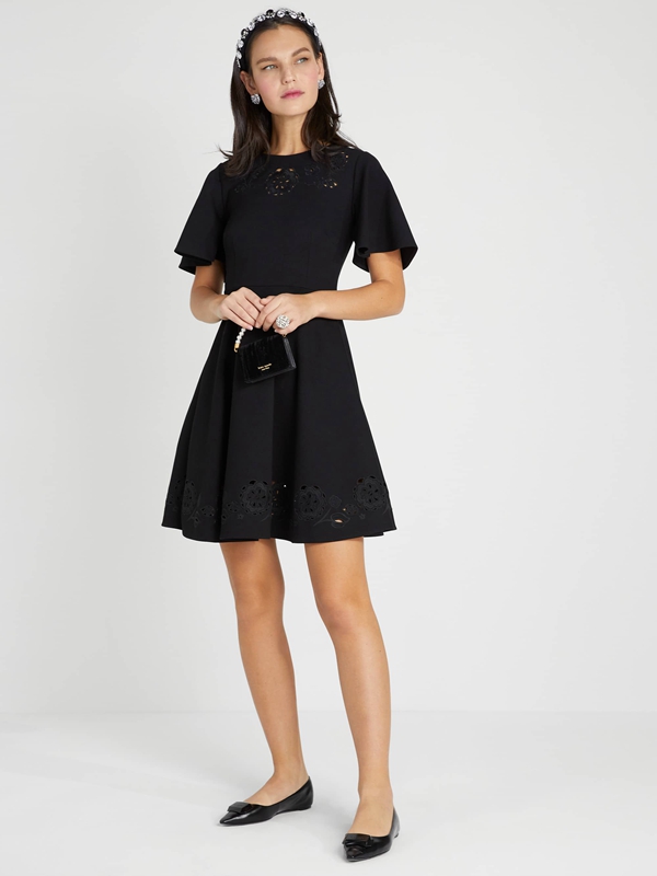 Black Kate Spade Embroidered Cutwork Ponte Women's Dress | 50243-KLJD