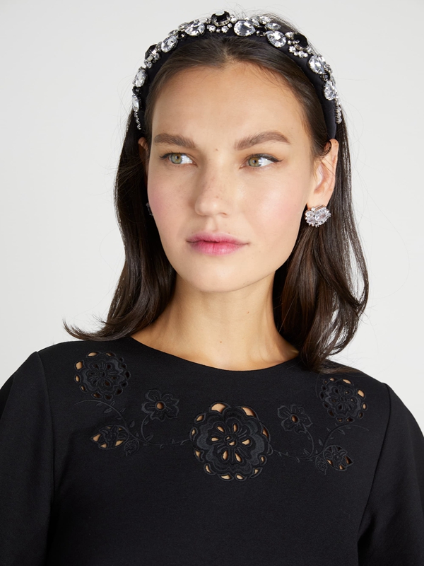 Black Kate Spade Embroidered Cutwork Ponte Women's Dress | 50243-KLJD