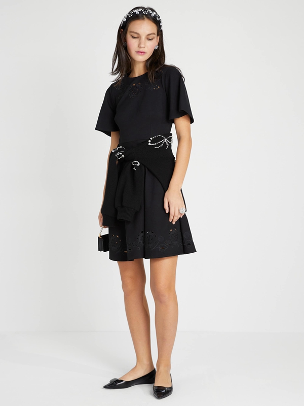 Black Kate Spade Embroidered Cutwork Ponte Women's Dress | 50243-KLJD