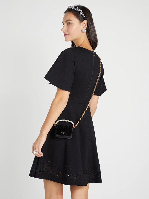 Black Kate Spade Embroidered Cutwork Ponte Women's Dress | 50243-KLJD