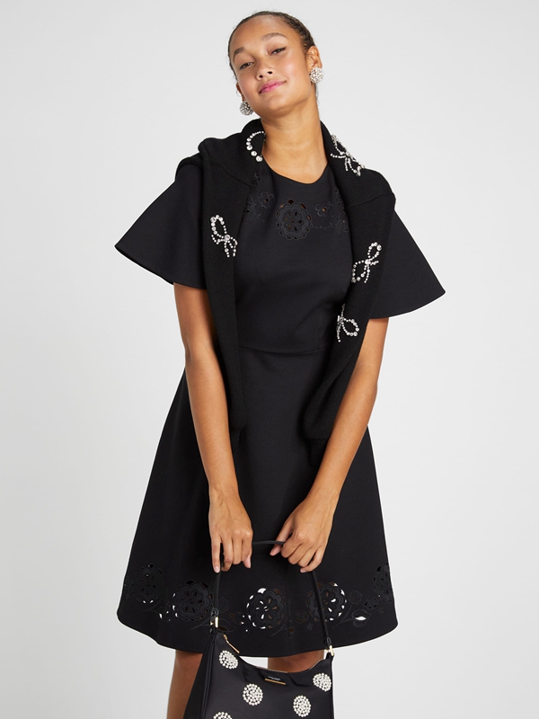 Black Kate Spade Embroidered Cutwork Ponte Women's Dress | 50243-KLJD