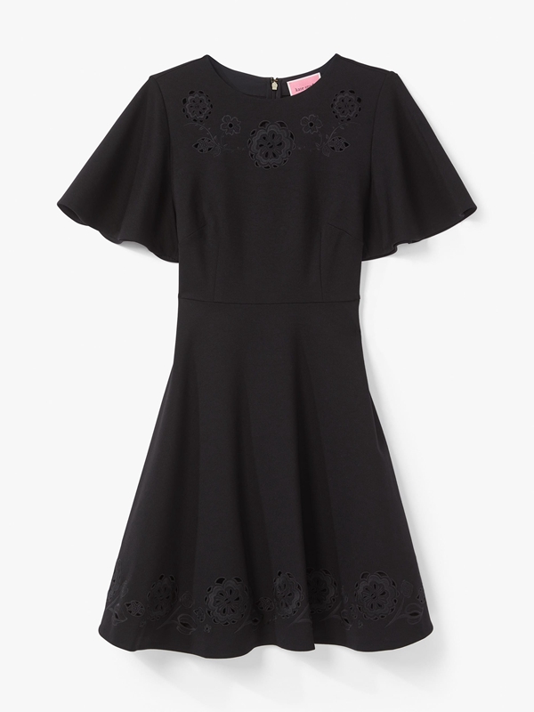 Black Kate Spade Embroidered Cutwork Ponte Women's Dress | 50243-KLJD