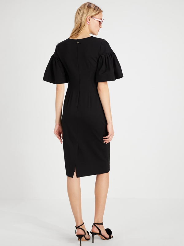 Black Kate Spade Flounce Sleeve Ponte Women's Dress | 95648-NJSU